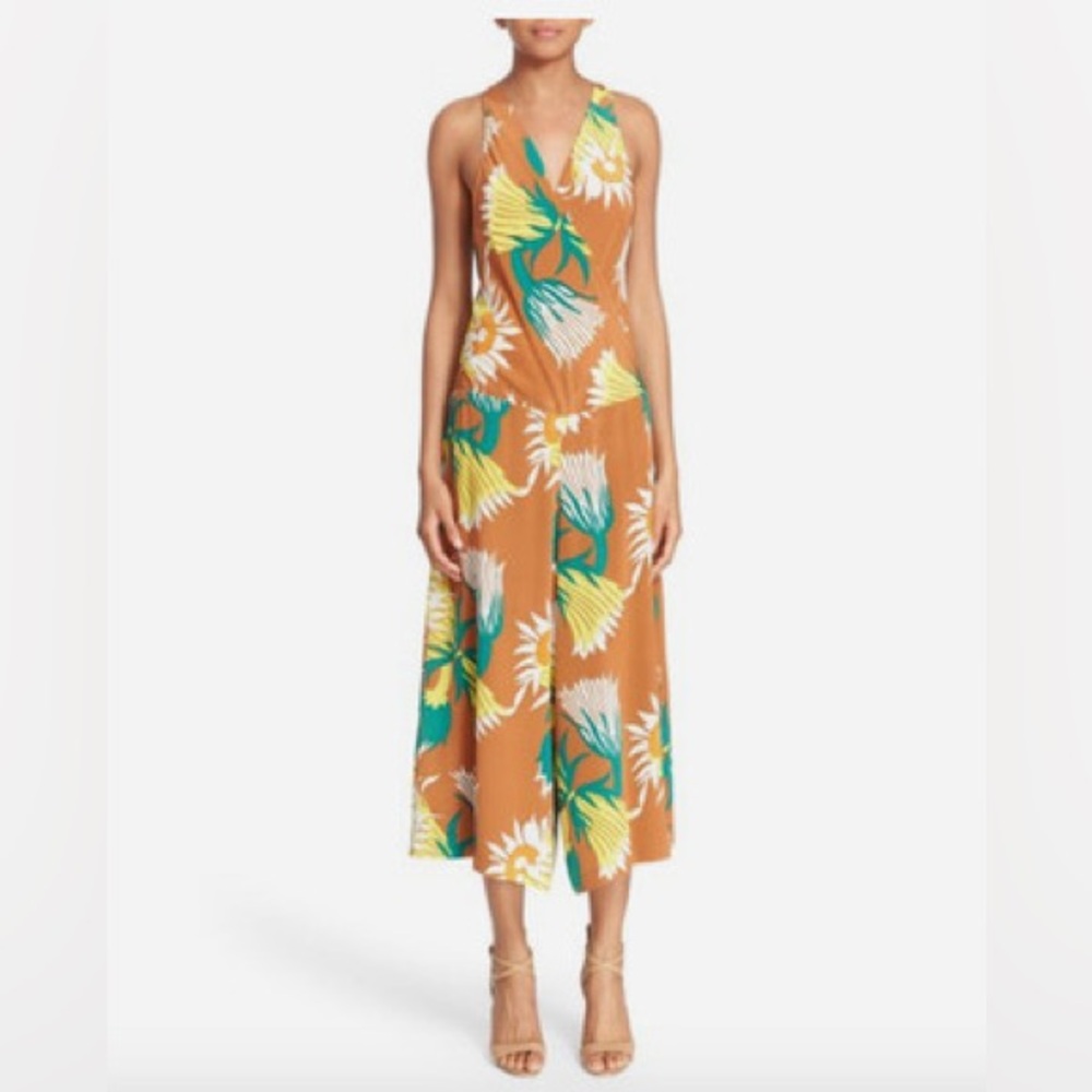 Tracy Reese Vibrant Floral Cropped Silk Jumpsuit